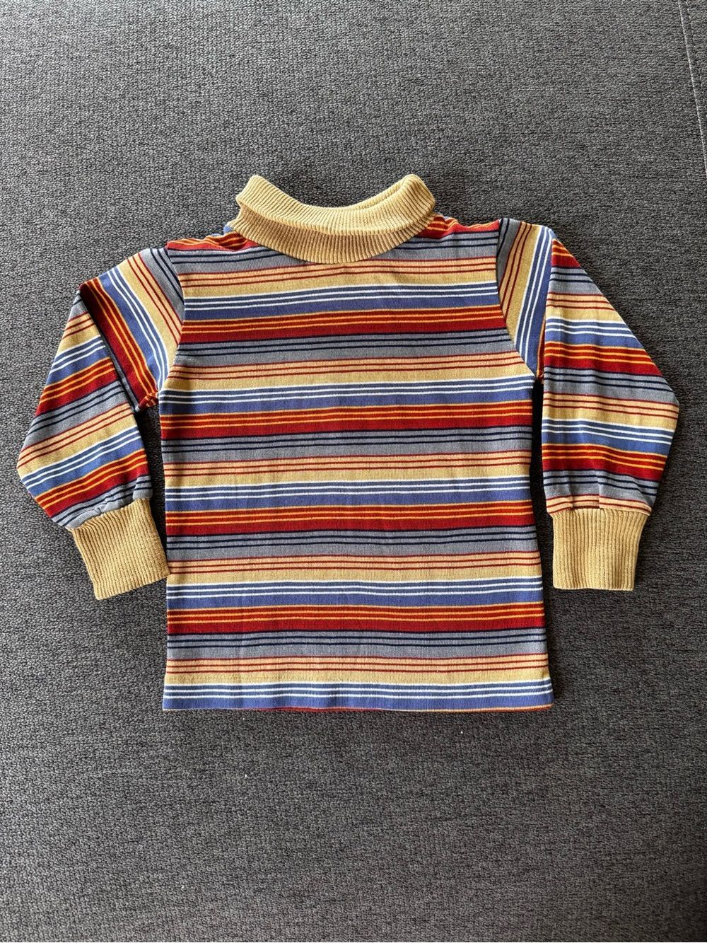 Vtg Health-Tex Long-Sleeve Striped Turtleneck Mustard Blue Red Retro Boy 2T